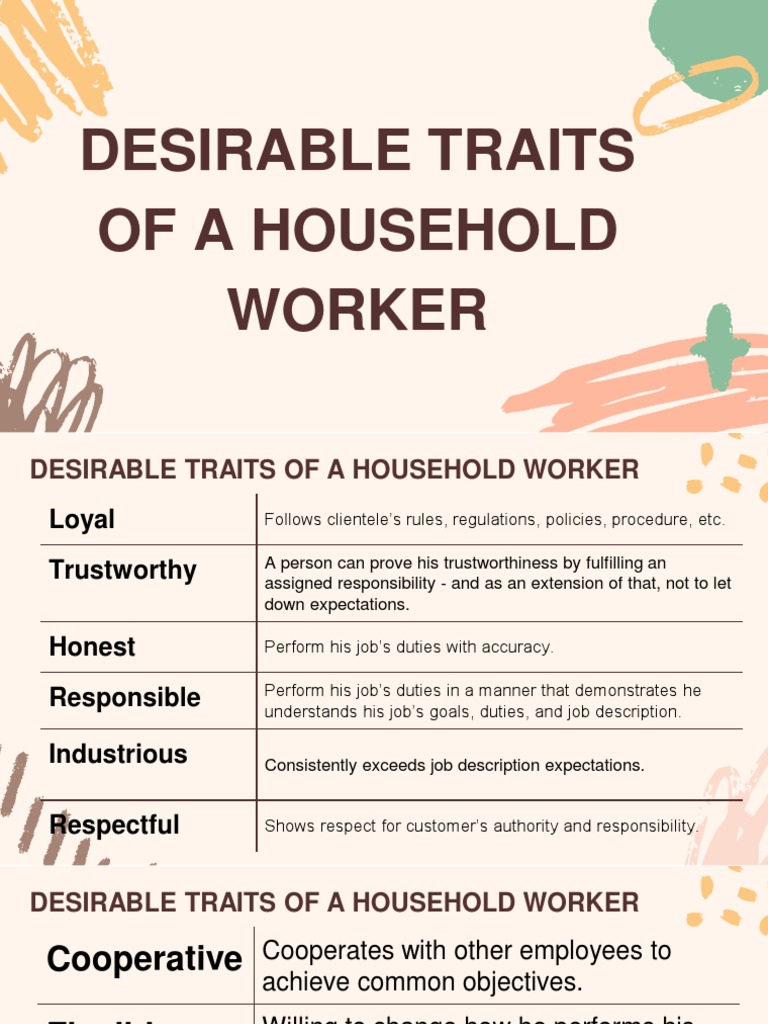 Desirable Traits Dutiesand Responsibilities of A Household Workers PDF