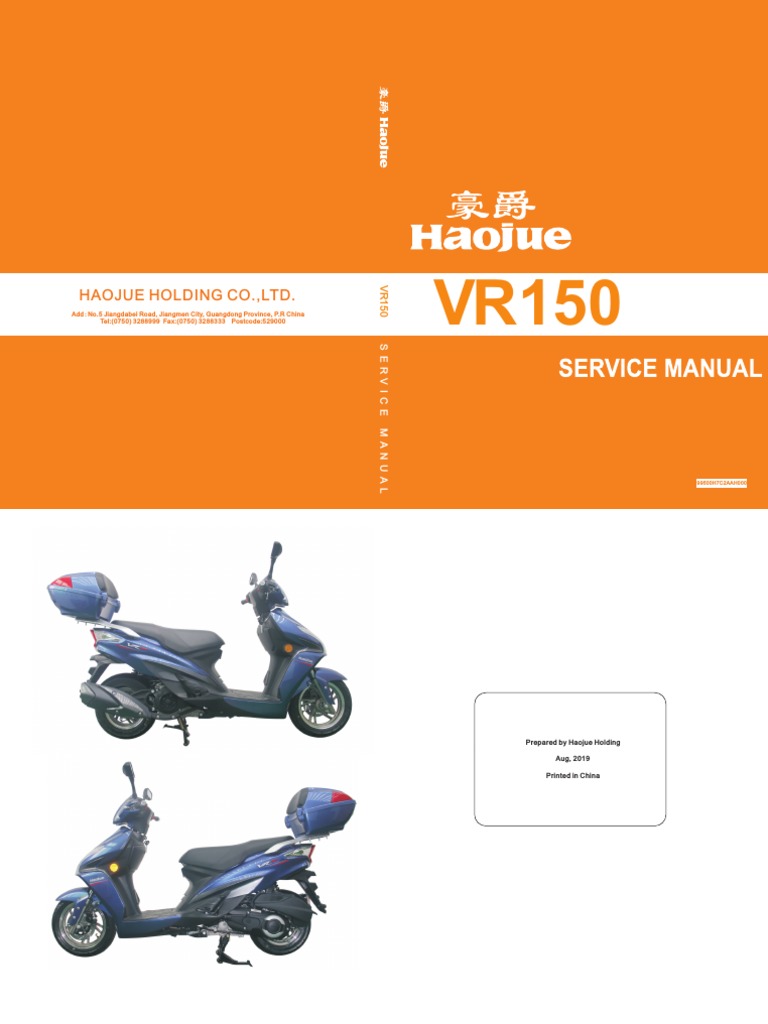 HAOJUE VR 150 - Manual de Serviço | PDF | Motor Oil | Internal ...