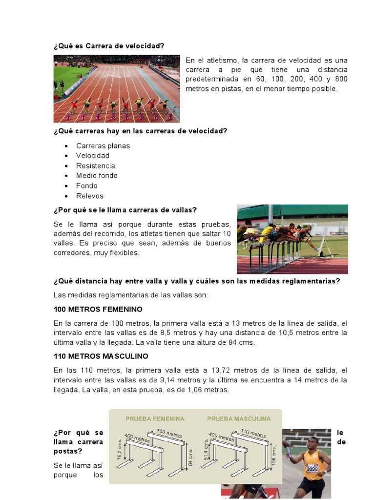 Medidas de Vallas en Atletismo Femenino y Masculino | PDF | Deporte del ...