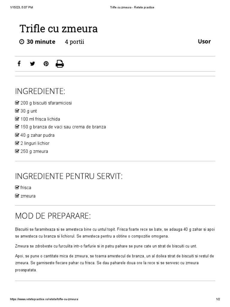 Trifle Cu Zmeura - Retete Practice | PDF