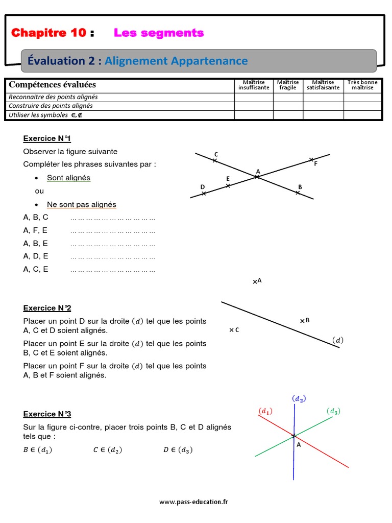 Evaluation 6ème Alignement Appartenance Les Segments | PDF