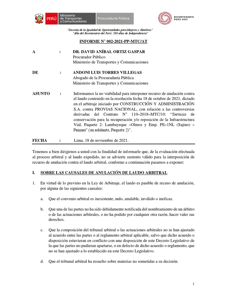 Informe sobre laudo arbitral de Andoni Torres | PDF | Arbitraje ...