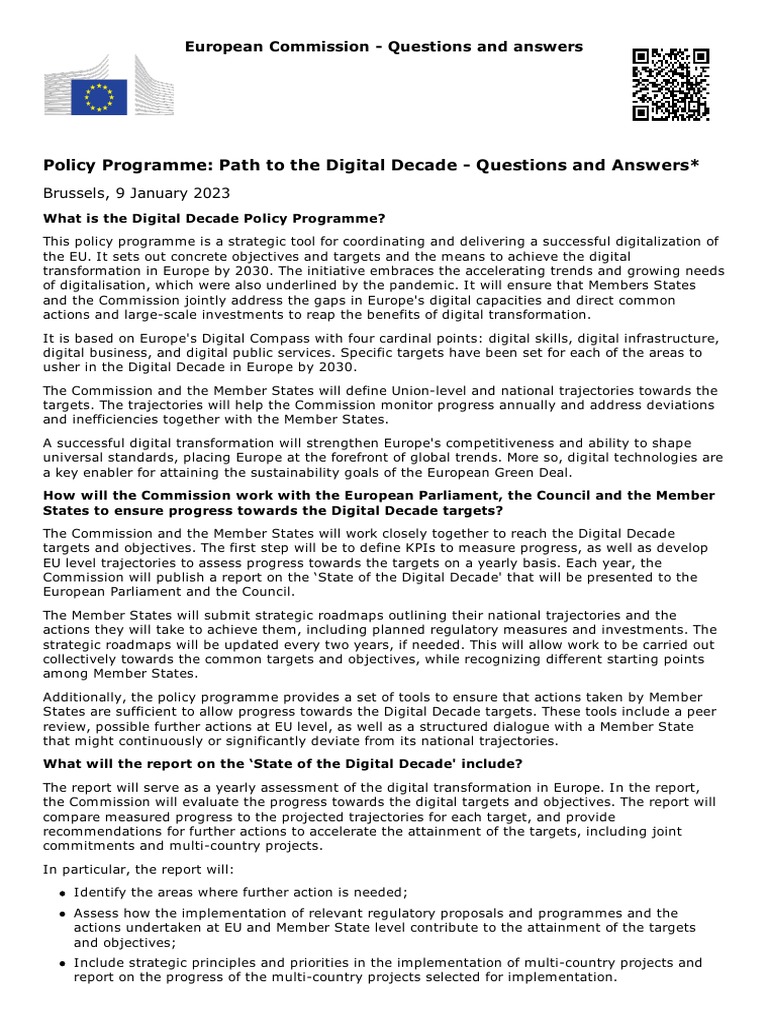 Policy Programme Path To The Digital Decade Questions and Answers