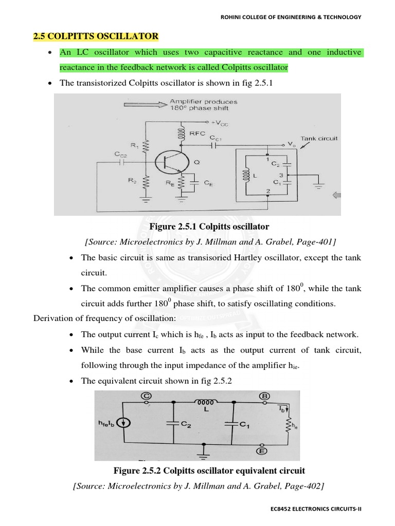 Collpits Oscillator PDF Electronic Oscillator Analog Circuits
