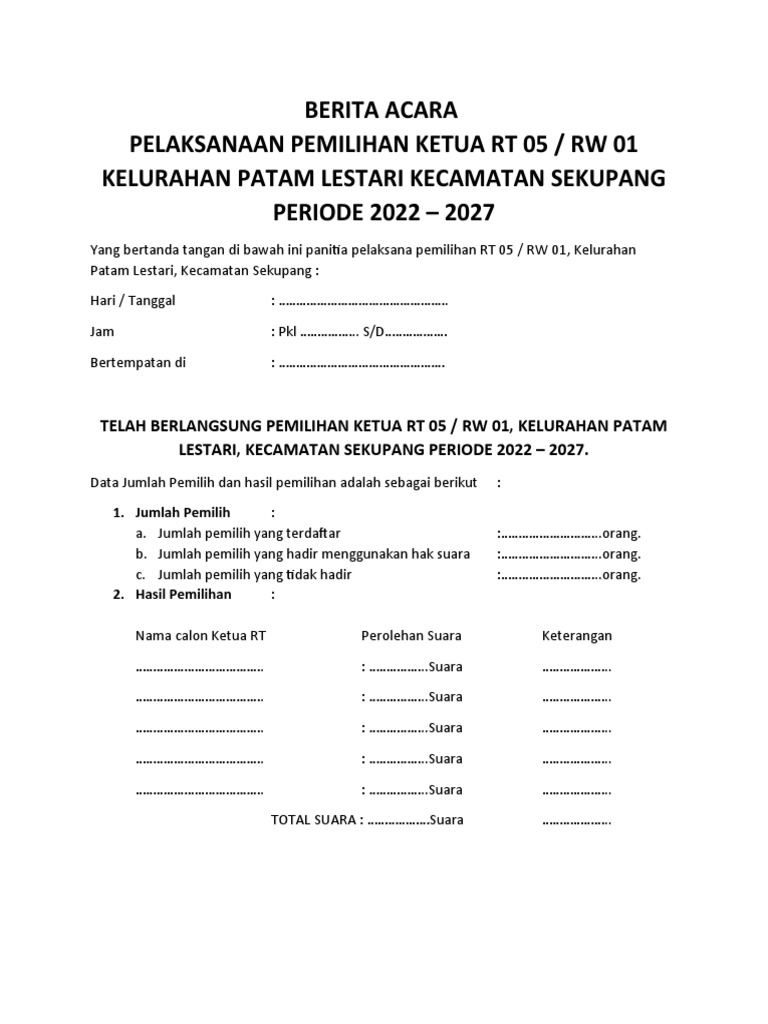 Pemilihan Ketua RT 05 Patam Lestari 2022-2027 | PDF
