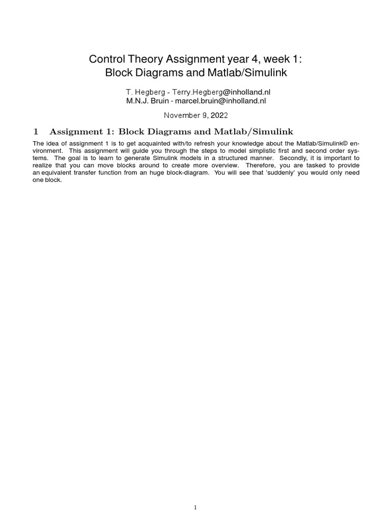 Assignment 1 - Block Diagrams and MatlabSimulink | PDF | Laplace ...