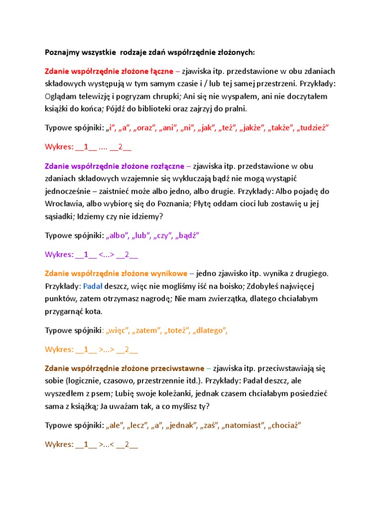 Zdania Złożone Współrzędnie I Podrzędnie Sprawdzian Klasa 6 Pdf Zdania Złożone Współrzędnie | PDF
