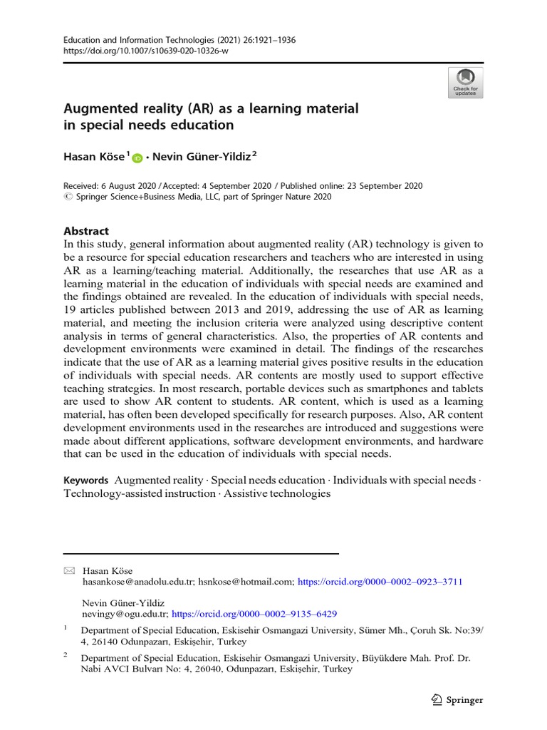AR in Special Needs Education | PDF | Augmented Reality | Virtual Reality