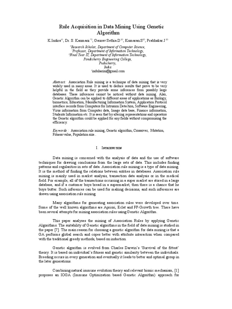 Rule Acquisition in Data Mining Using Genetic Algorithm | PDF | Genetic ...