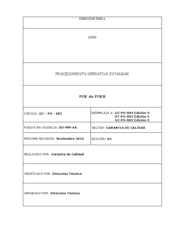 Procedimiento Operativo Estándar POE | PDF | Bibliografía | Archivo de ...