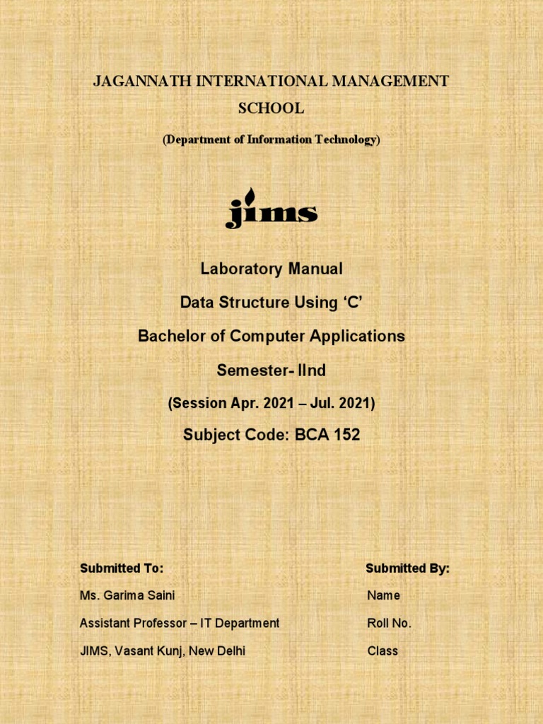 Data Structure Lab ManualBCA152 PDF Computer Programming