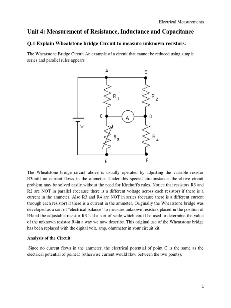 Unit 4 Electrical Bridges | PDF | Resistor | Inductance