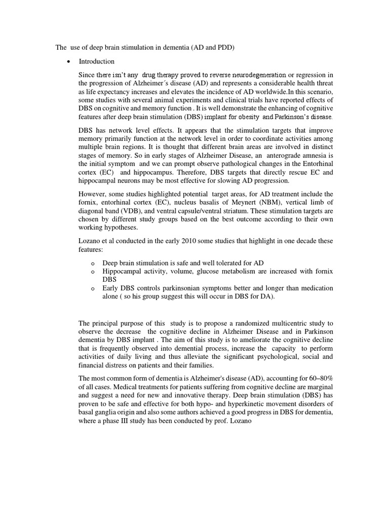 Deep Brain Stimulation for Dementia Treatment | PDF