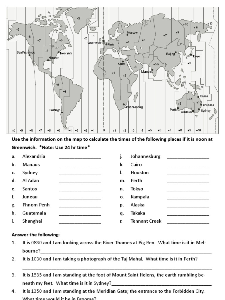 Time Zone Calculations for Global Cities | PDF | Travel | Science ...