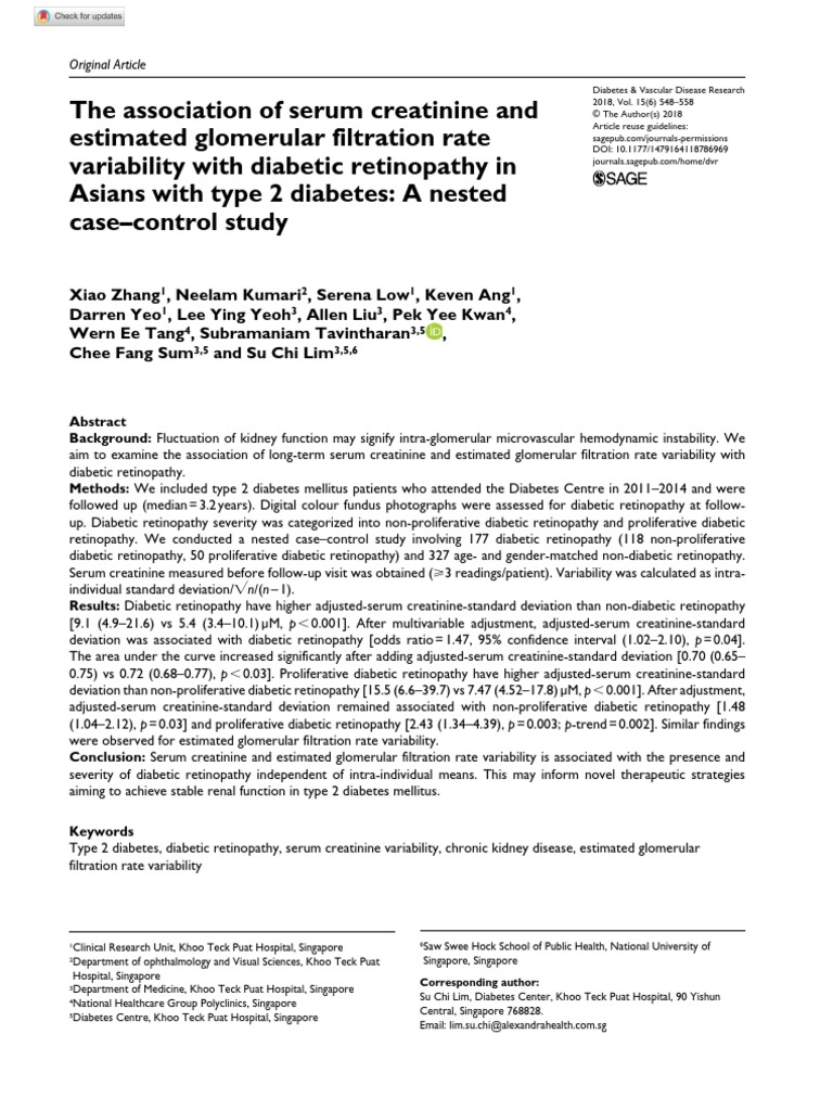 The Association of Serum Creatinine and Estimated Glomerular Filtration