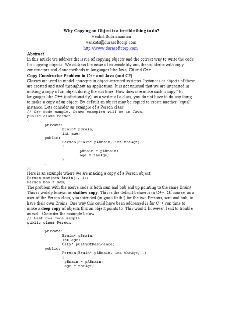 Why Copying An Object Is A Terrible Thing To Do? | PDF | Class ...