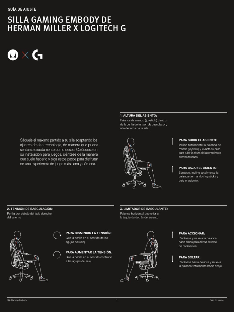 Herman Miller X Logitech G Embody Gaming Chair Adjustment Guide EsEs PDF