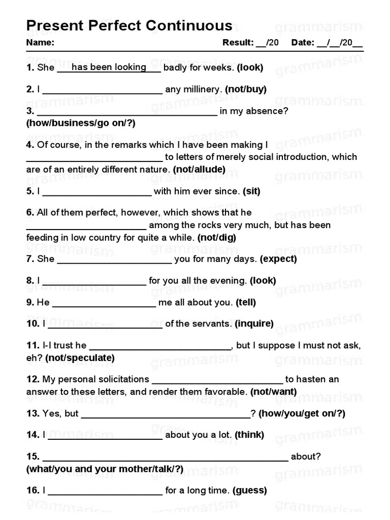 Present Perfect Continuous Exercises | PDF | Language Arts & Discipline