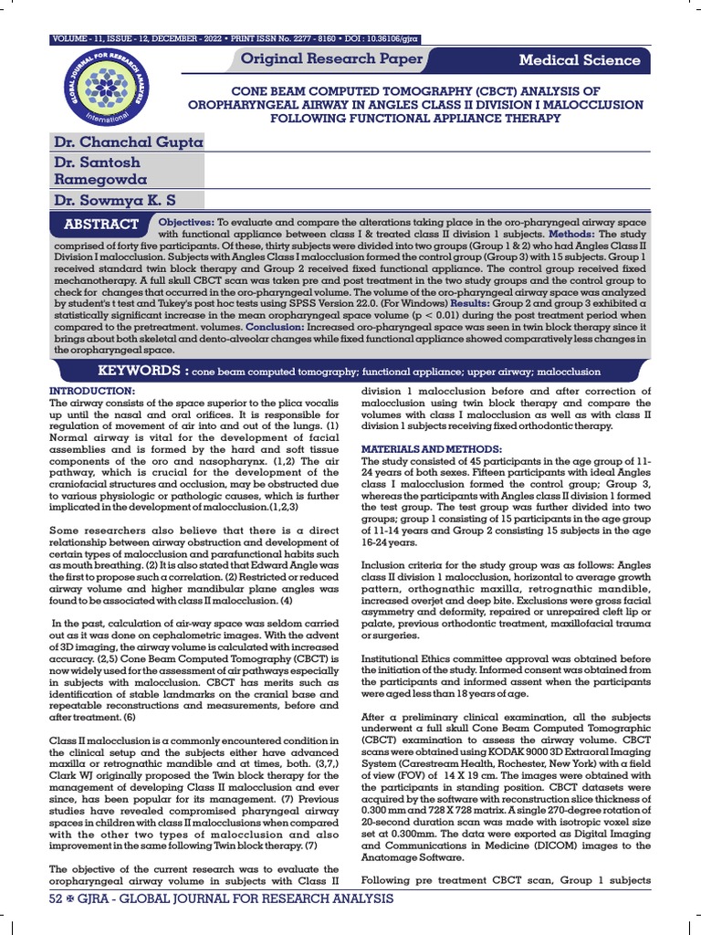 Original Research Paper PDF Orthodontics Human Anatomy