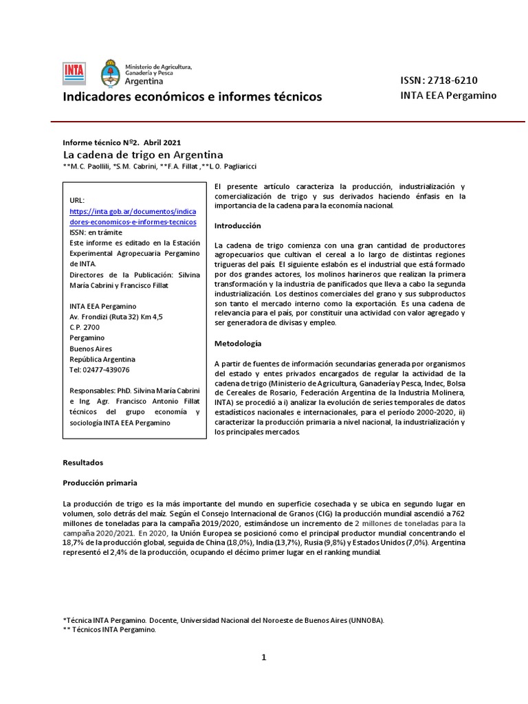 Cadena de trigo en Argentina: análisis 2021 | PDF | Trigo | Panes