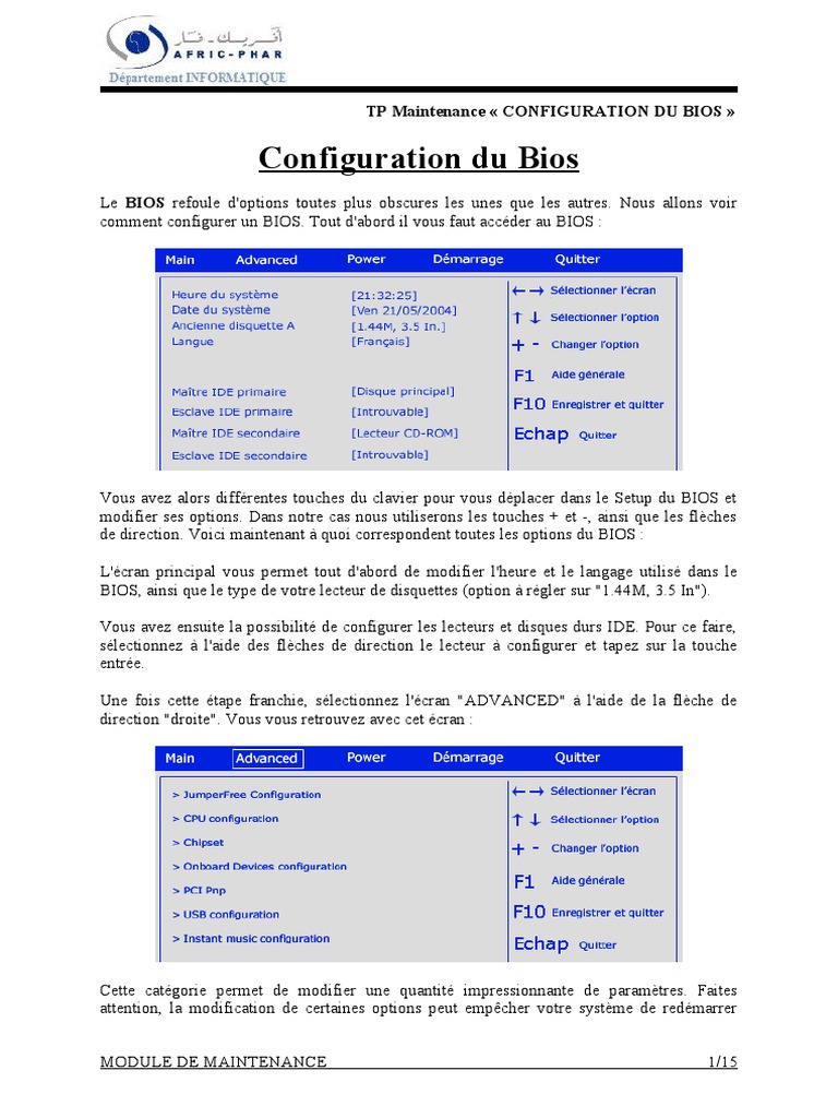 Configuration du BIOS : Guide Pratique | PDF | Démarrage d'un ...