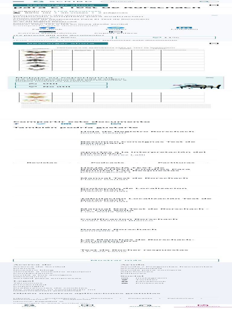 Protocolo De Respuestas Para El Test De Rorschach Pdf Scribd