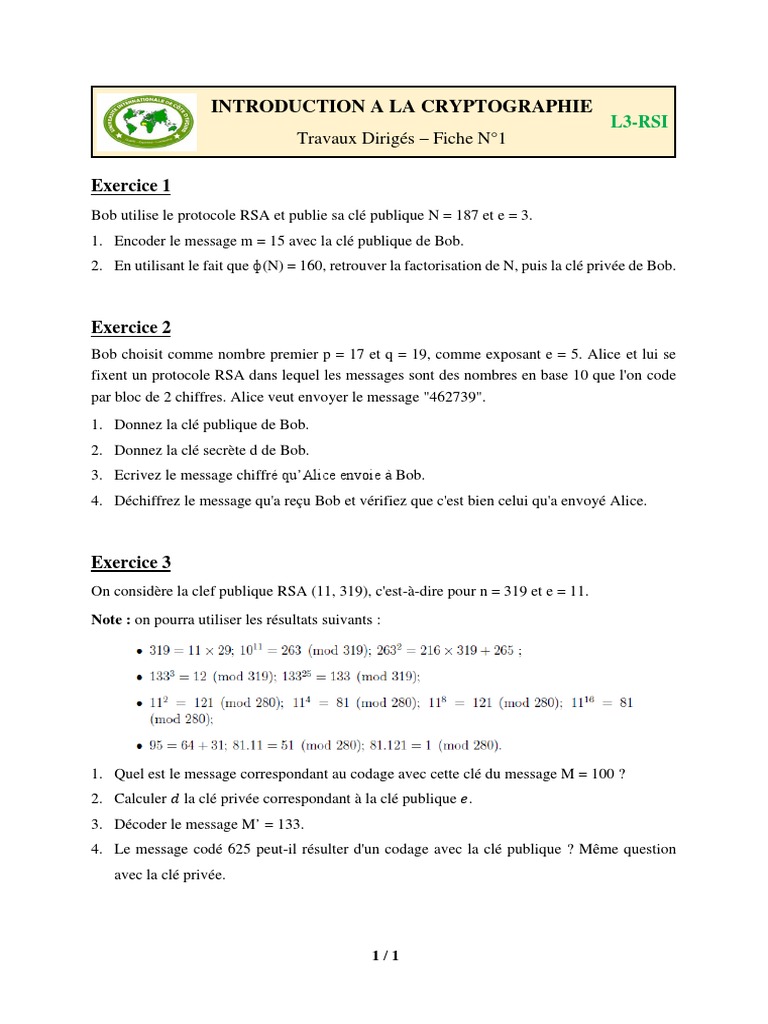 Introduction à la cryptographie RSA | PDF | Méthodes et références ...