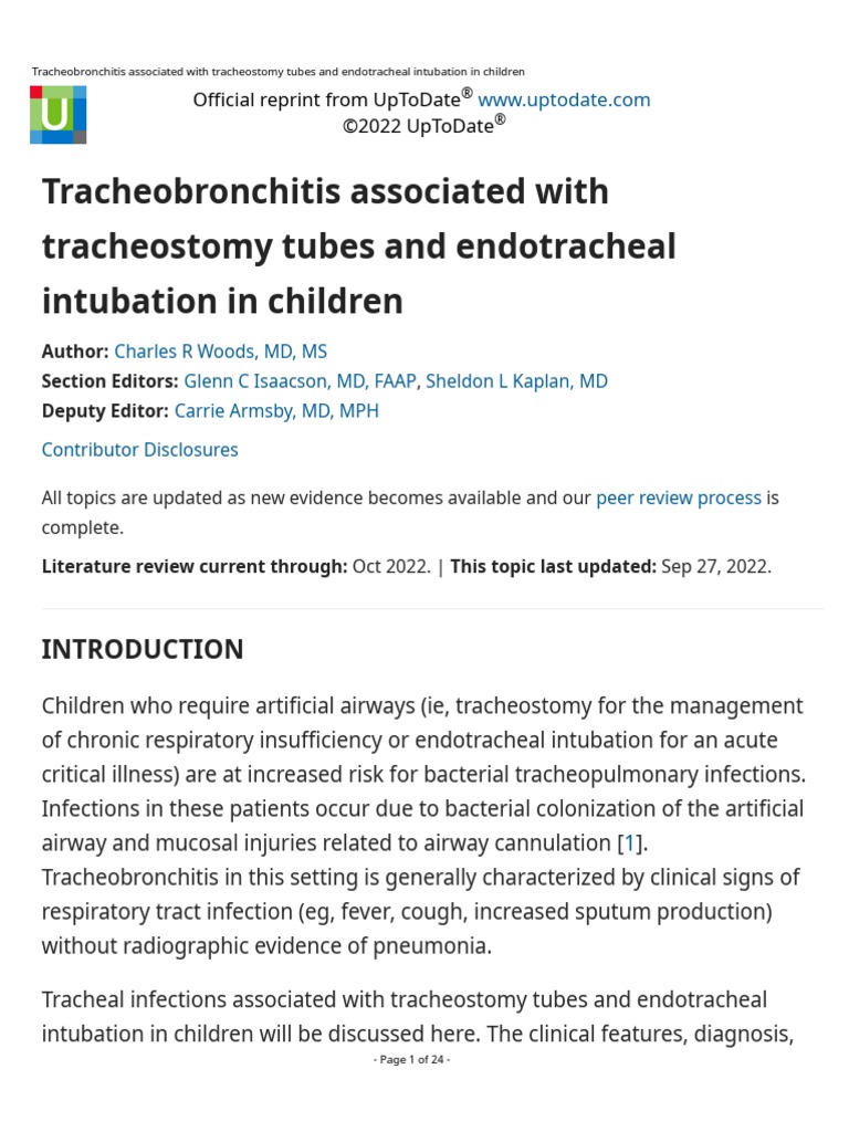 Tracheobronchitis Associated With Tracheostomy Tubes and Endotracheal