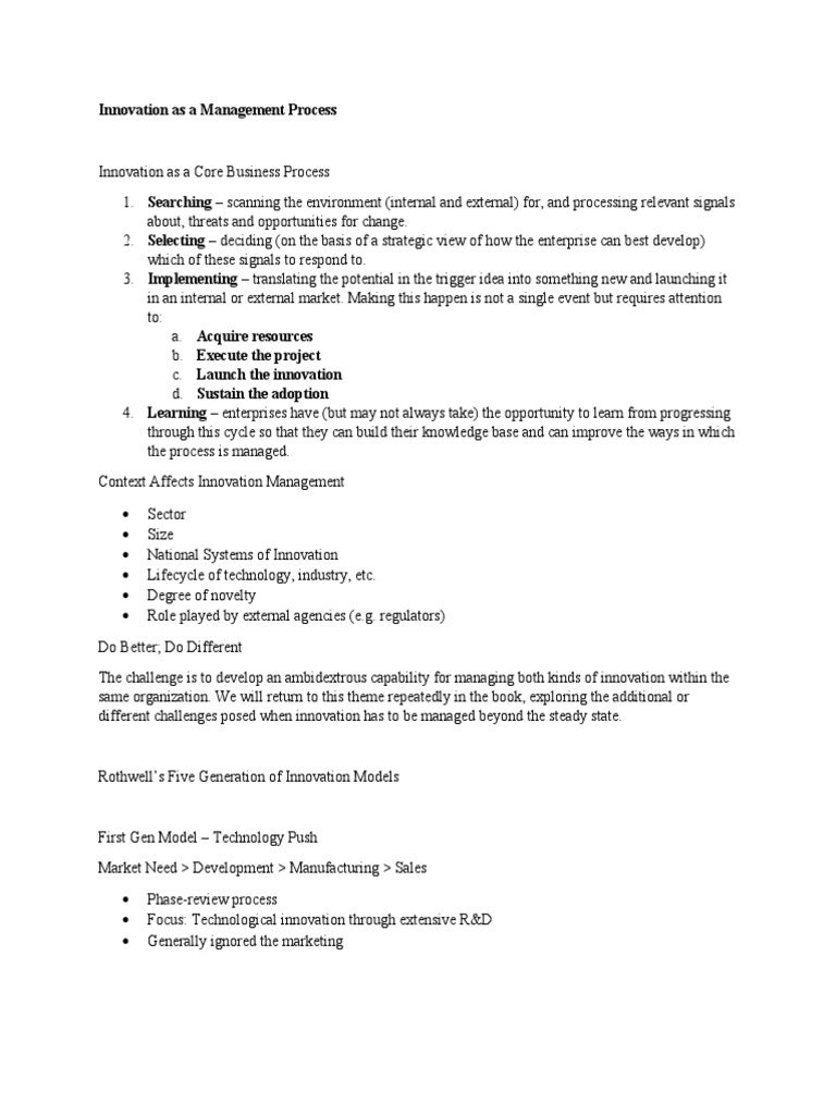 Managing the Innovation Process | PDF | Innovation | Strategic Management