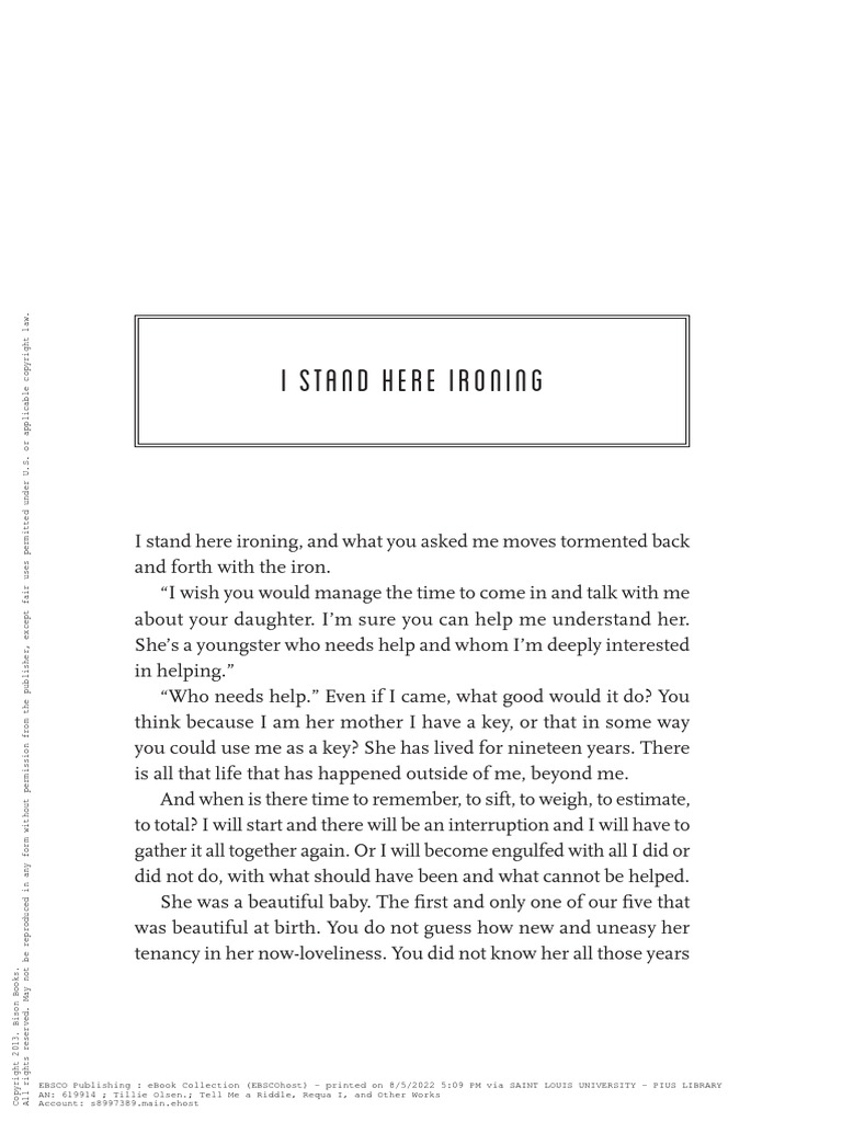Tillie Olsen 'I Stand Here Ironing' (1956) PDF