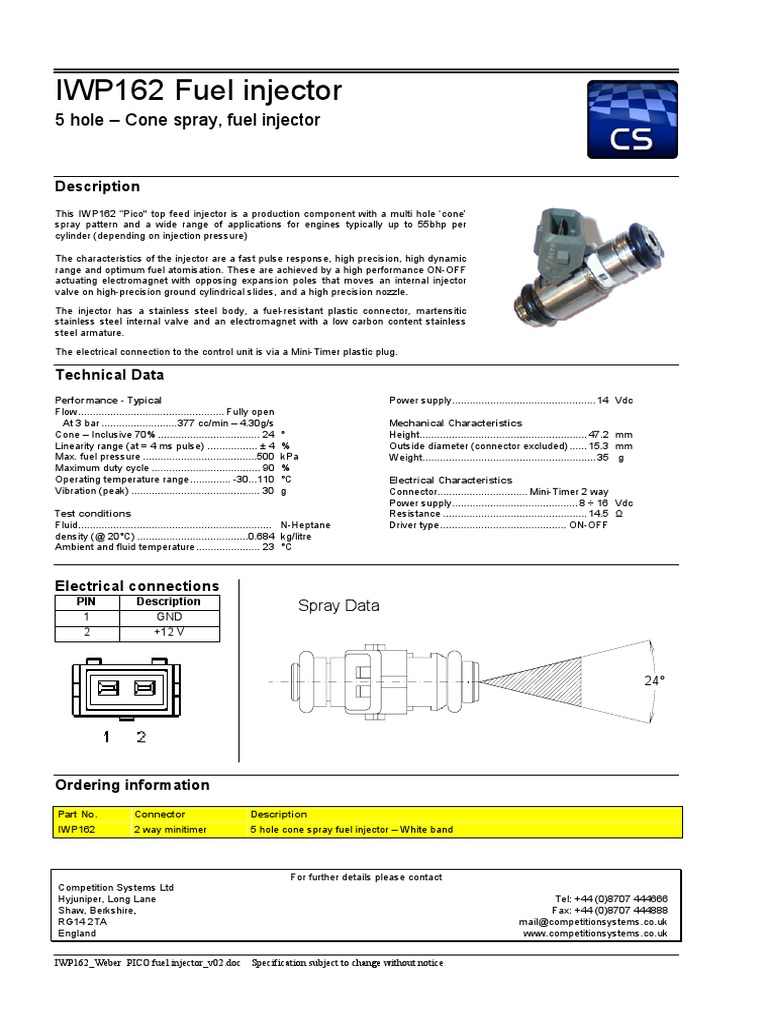 IWP162 Pico Fuel Injector Specifications | PDF | Fuel Injection ...
