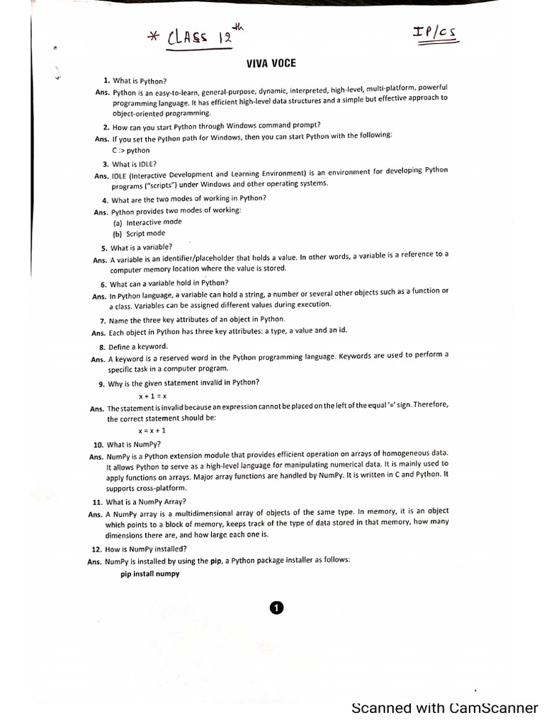 Class 12 (Viva Questions) PDF