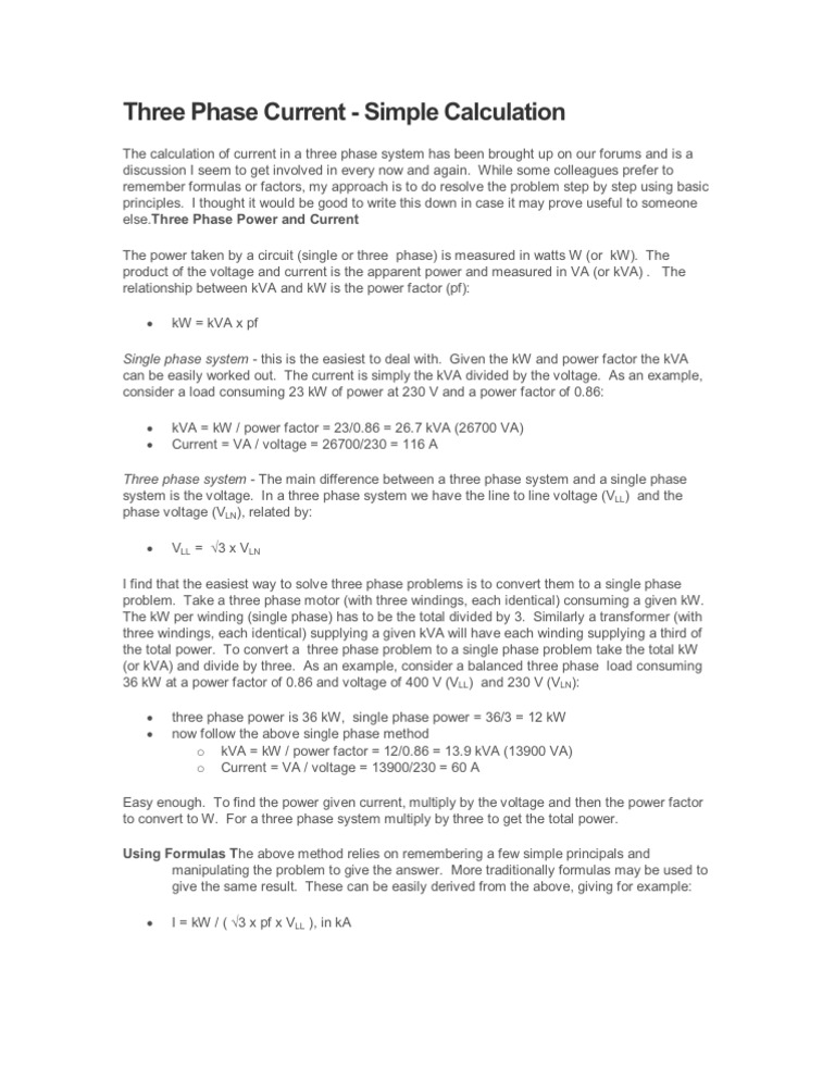 Three-Phase Power Calculation Guide | PDF | Science & Mathematics