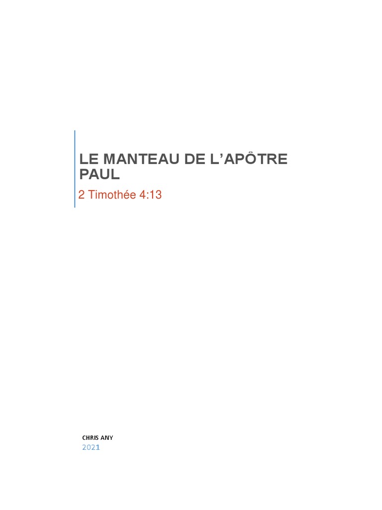 Le manteau de l'apôtre Paul | PDF | Paul l'apôtre | Jésus