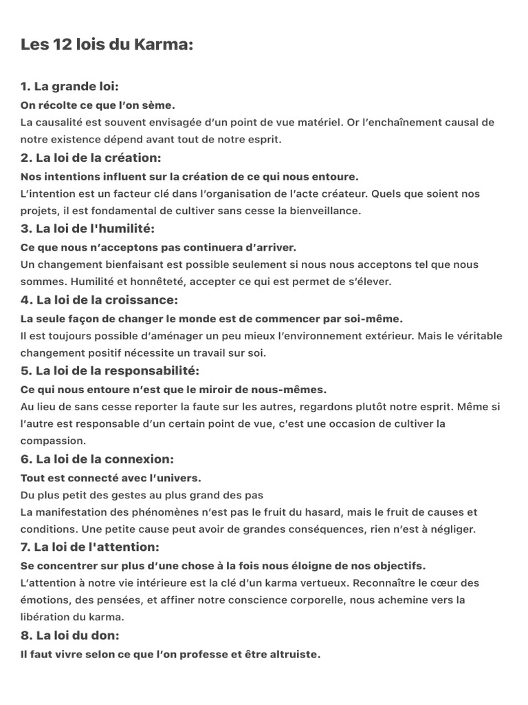 Les 12 lois du karma expliquées | PDF | Karma