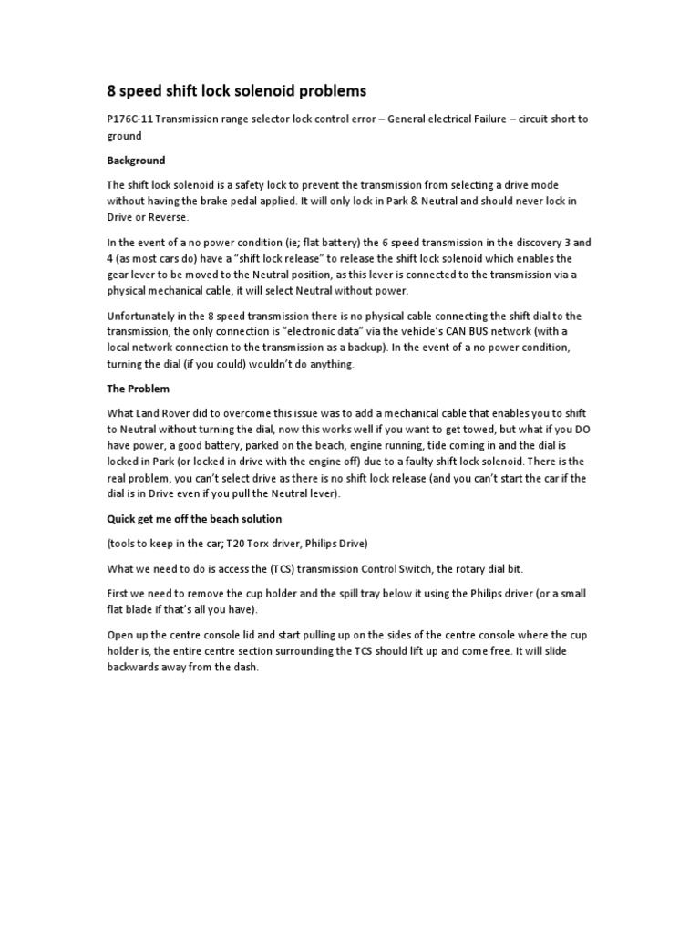 8-Speed Shift Lock Solenoid Issues | PDF | Electrical Connector ...