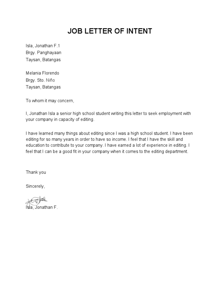 Job Letter of Intent | PDF