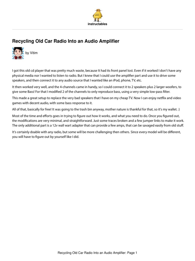 Recycling Old Car Radio Into A Audio Amplifier PDF Amplifier