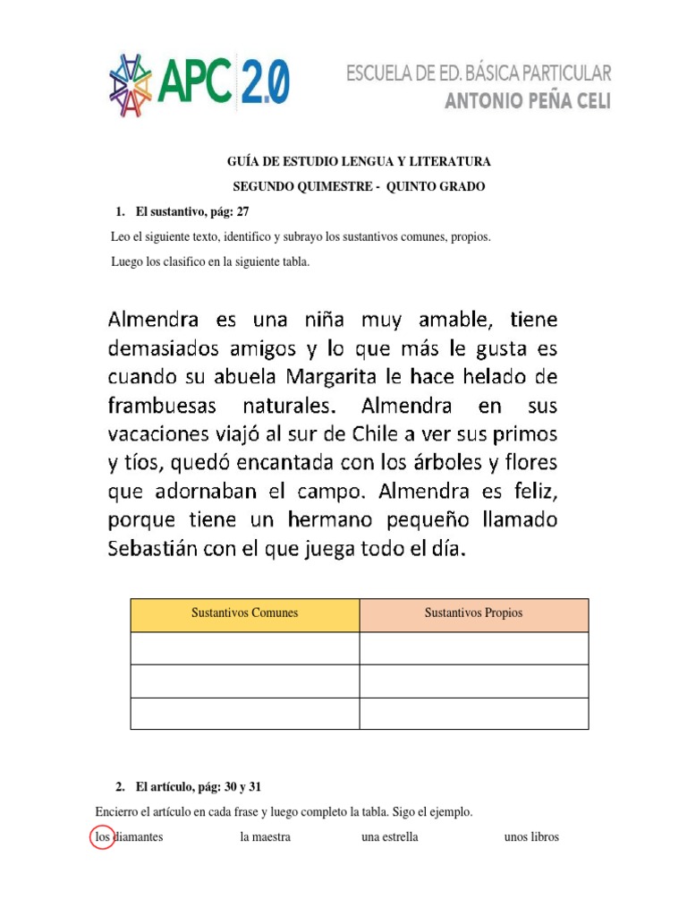 Guía de Lengua y Literatura 5to Grado | PDF | Predicado (Gramática ...