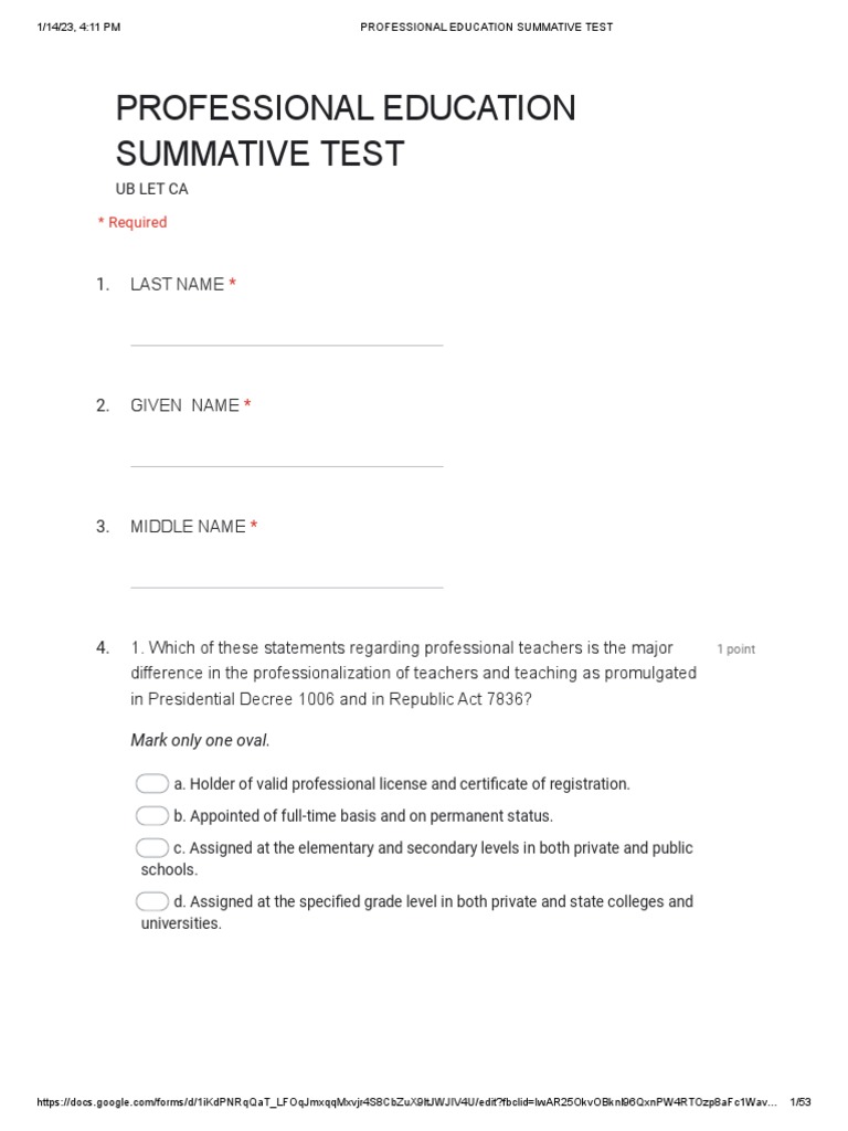 Professional Education Summative Test | PDF | Teaching Method | Learning