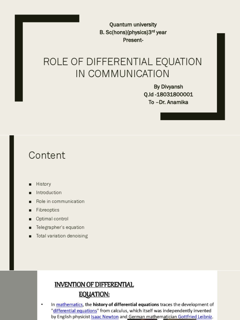 Assignment 2 Divyansh 18031800001 Role of Differential Equation