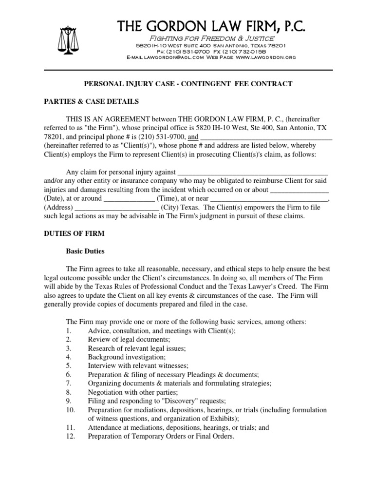 Personal Injury Contingency Agreement | PDF | Costs In English Law ...