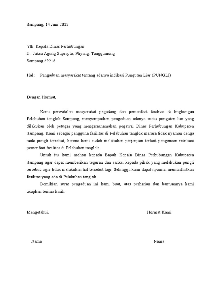 Surat Pengaduan - Adanya Pungli New | PDF