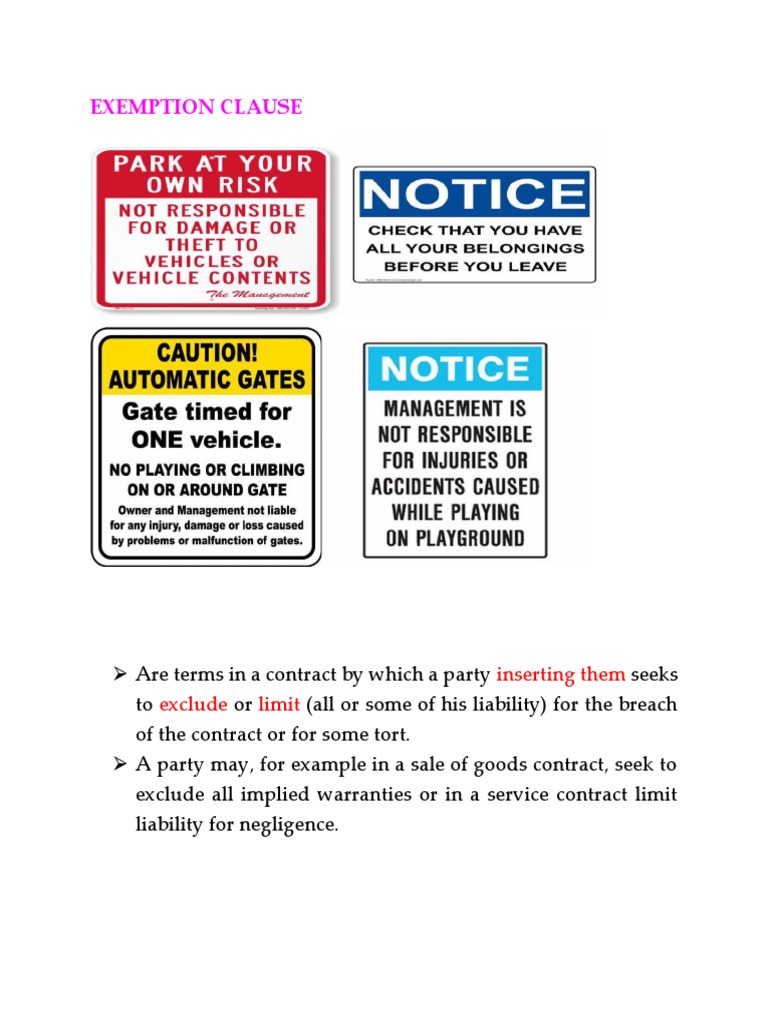 Exemption Clause PDF