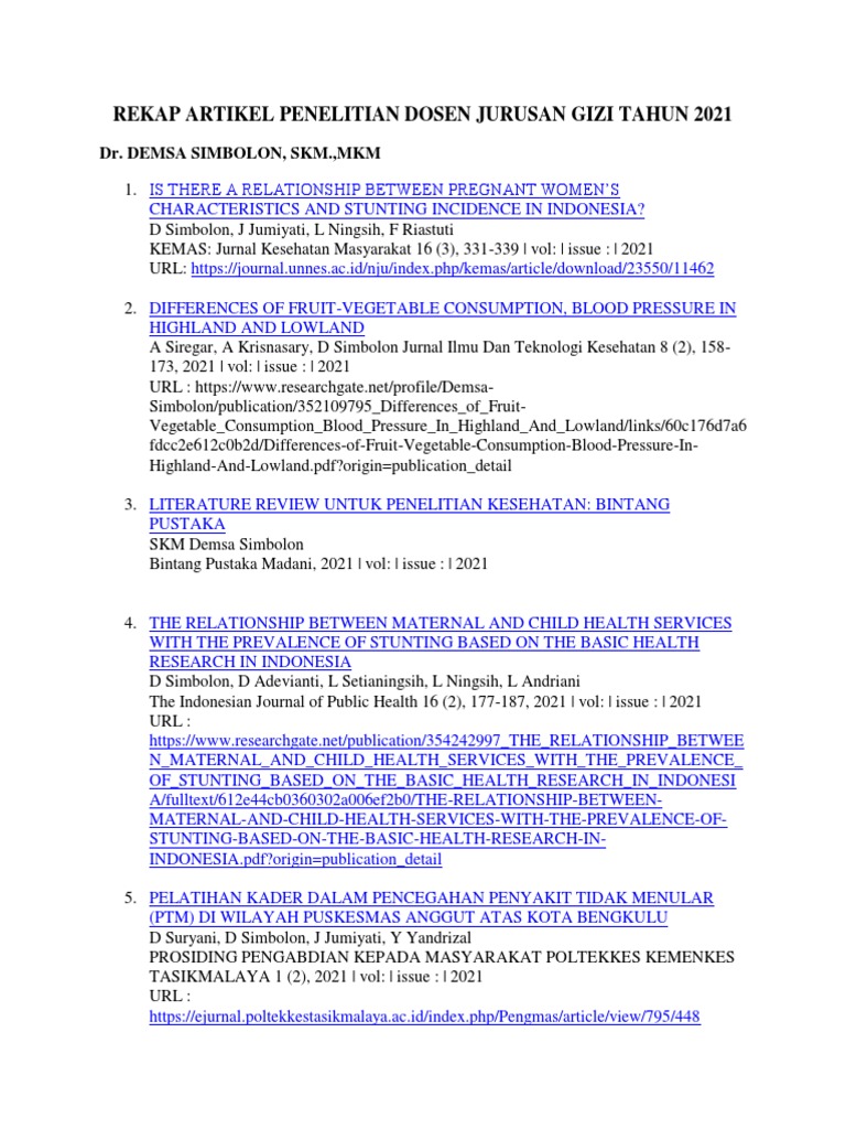 Research Articles and Publications of the Nutrition Department Faculty