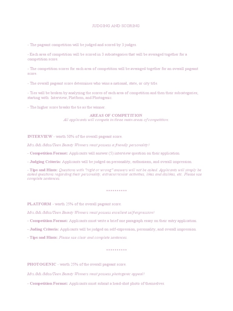 Pageant Judging and Scoring Criteria | PDF | Question