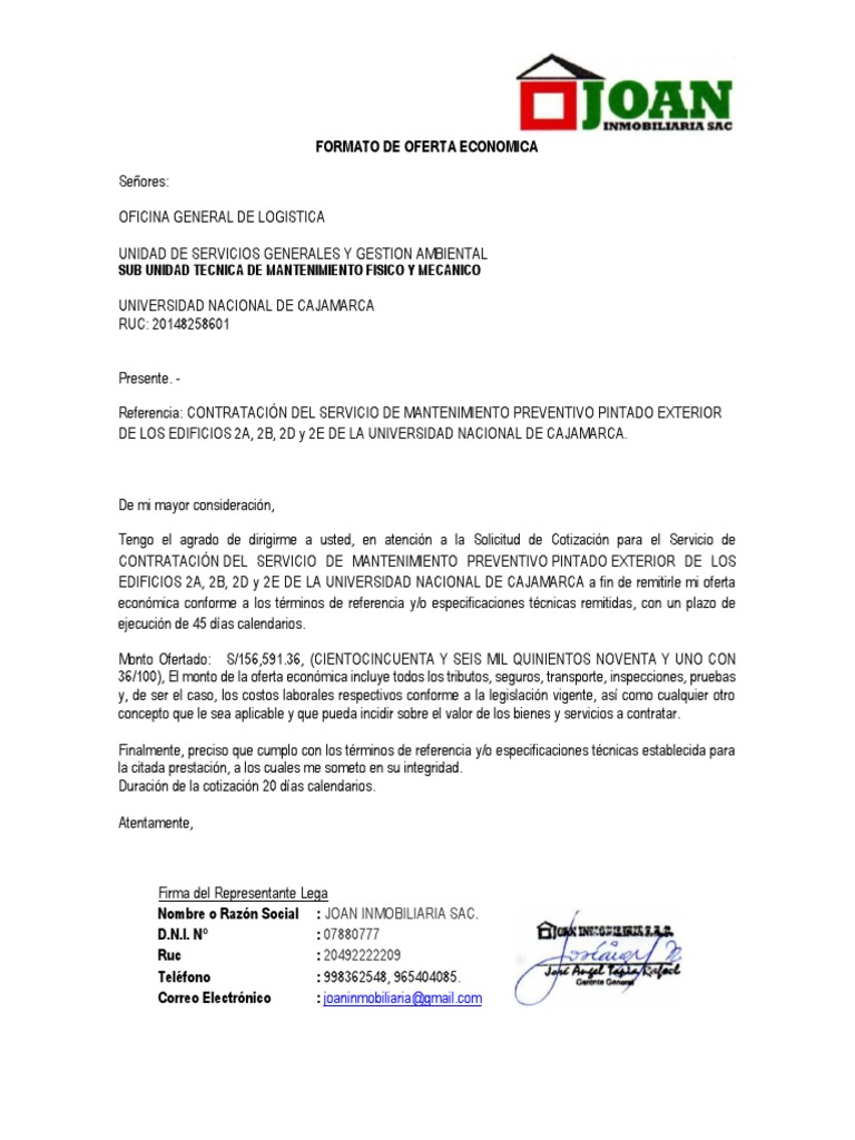 Formato de Oferta Economica 001 | PDF