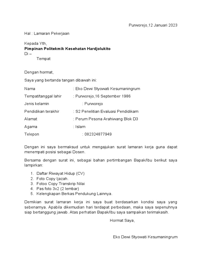 Surat-Lamaran-Kerja Eko Dewi | PDF