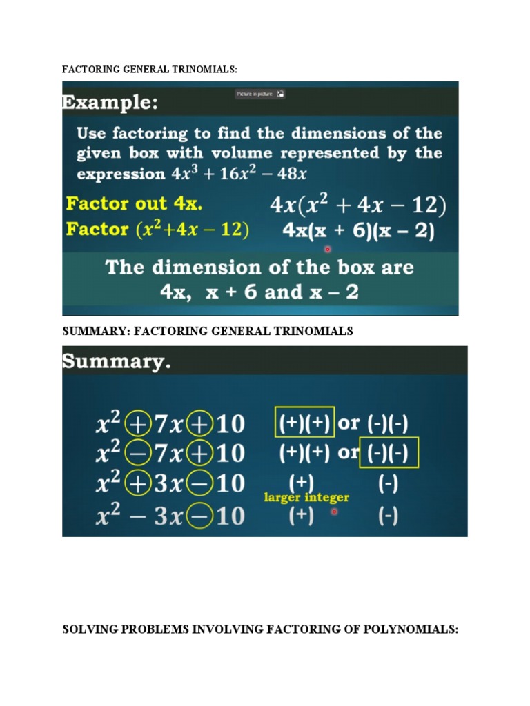 Factoring General Trinomials Guide | PDF