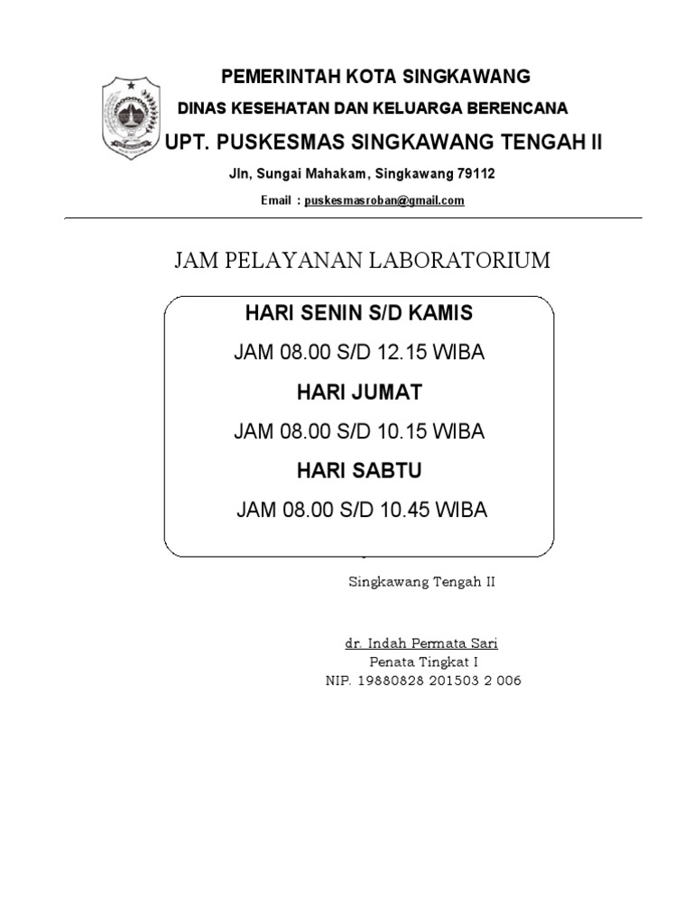 Jam Buka Pelayanan Laboratorium PDF
